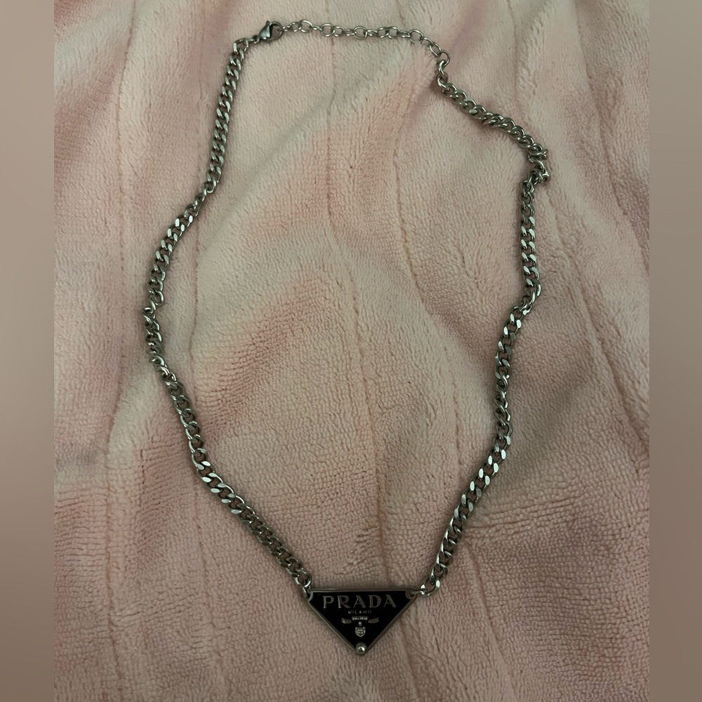 Prada Silver Logo Pendant Necklace